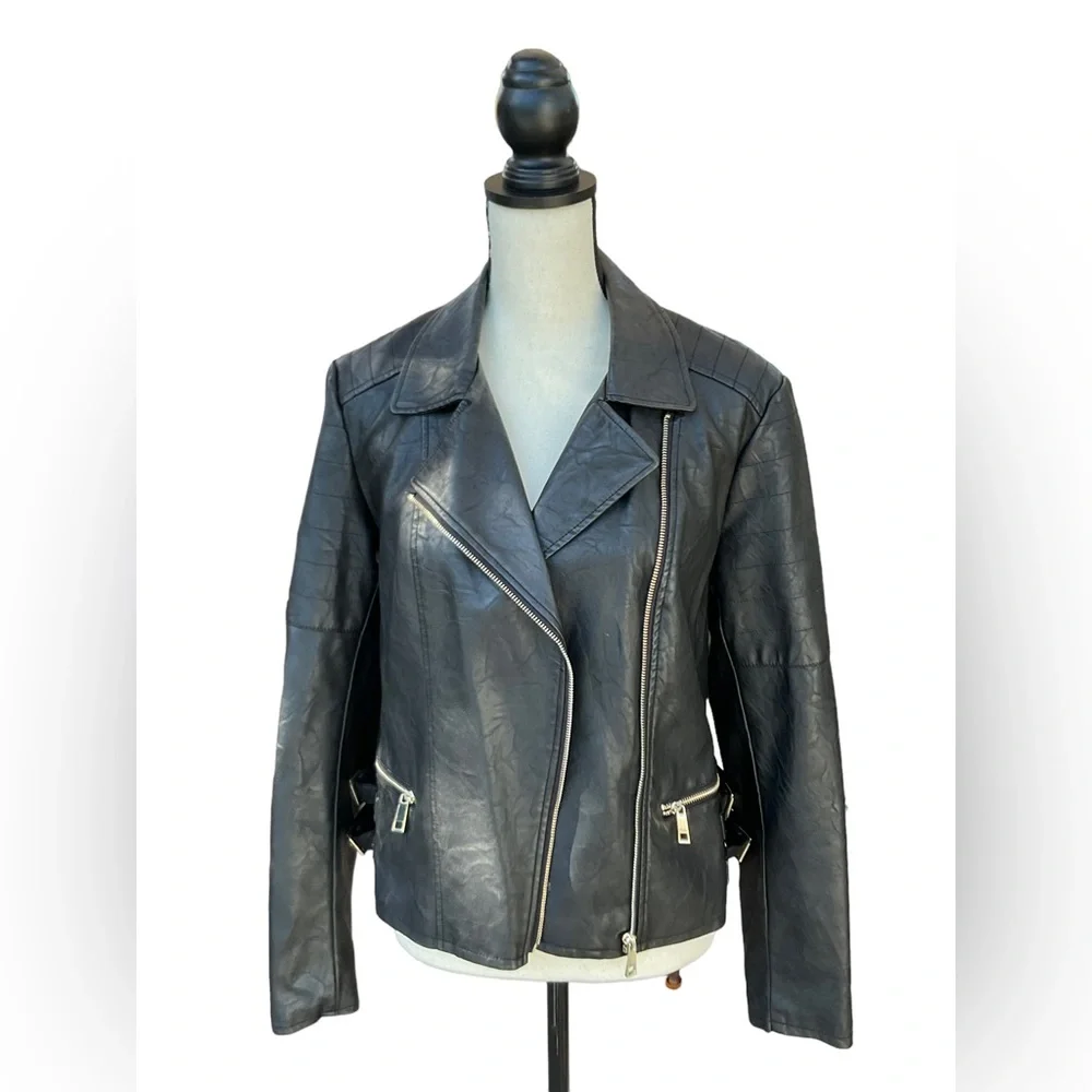 a.n.a. Faux Leather Motorcycle Jacket Size L - Picture 3 of 14